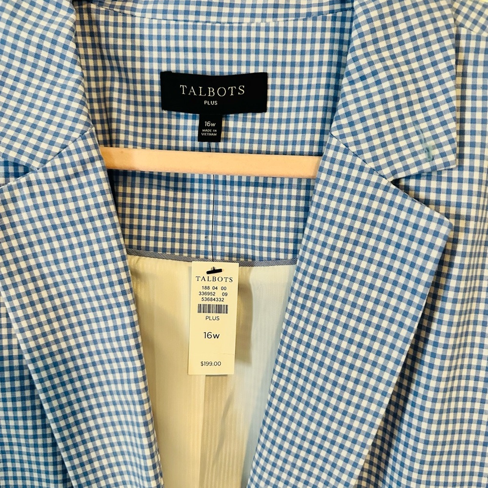 Talbots Light Blue Gingham Single-Button Blazer - Picture 2 of 5